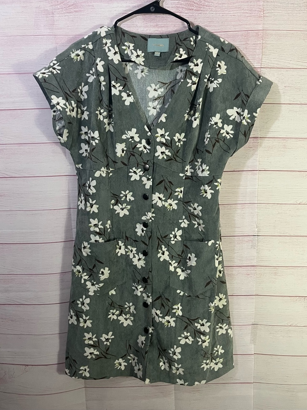 Skies‎ Are Blue Floral Corduroy Front Snap Closure Mini Dress Large